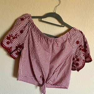 Forever 21 off the shoulder, tie waist beautiful embroidered top